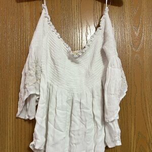 Women's White Off-the-shoulder Babydoll Top